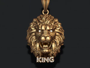 Roi lion avec pendentif cha&icirc;ne pierres pr&eacute;cieuses Modèles 3D en vedette