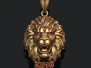 King lion with chain gems pendant 3D Print Model