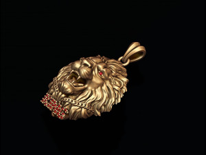 King lion with chain gems pendant Modèles 3D en vedette