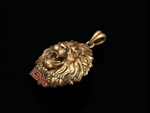 King lion with chain gems pendant 3D Print Model