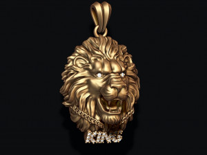 King lion with chain gems pendant Modèles 3D en vedette