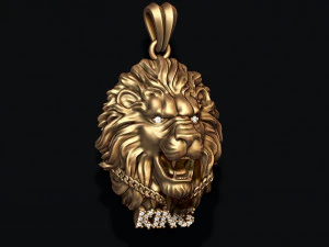 King lion with chain gems pendant 3D Print Model