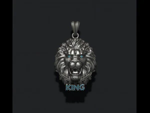 King lion with chain gems pendant 3D Print Model