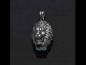King lion with chain gems pendant 3D Print Model