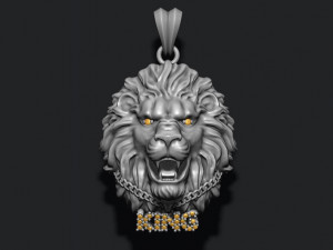 King lion with chain gems pendant Modèles 3D en vedette