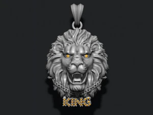 King lion with chain gems pendant 3D Print Model