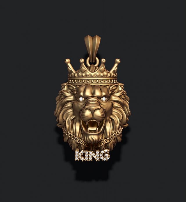 King lion with crown and chain gems pendant 3D Принт Модель .c4d .max .obj .3ds .fbx .stl .blend 