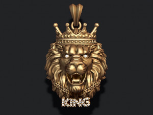 King lion with crown and chain gems pendant 3Dプリントモデル
