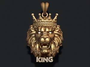 Roi lion avec pendentif couronne et cha&icirc;ne pierres pr&eacute;cieuses Modèles 3D en vedette