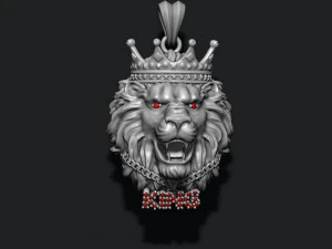 King lion with crown and chain gems pendant 3D Print Model