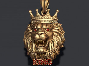 King lion with crown and chain gems pendant 3D Принт Модель
