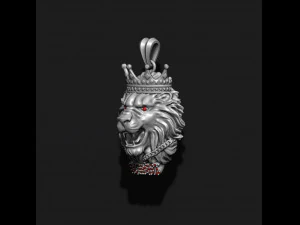 King lion with crown and chain gems pendant 3D Print Model