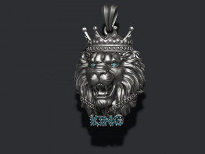 King lion with crown and chain gems pendant 3D Принт Модель