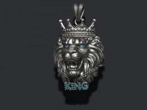 King lion with crown and chain gems pendant 3D Print Model