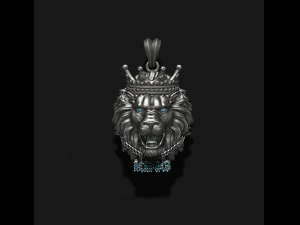 King lion with crown and chain gems pendant 3D Print Model