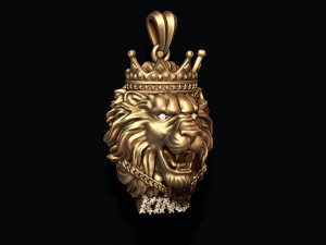 King lion with crown and chain gems pendant 3D Принт Модель