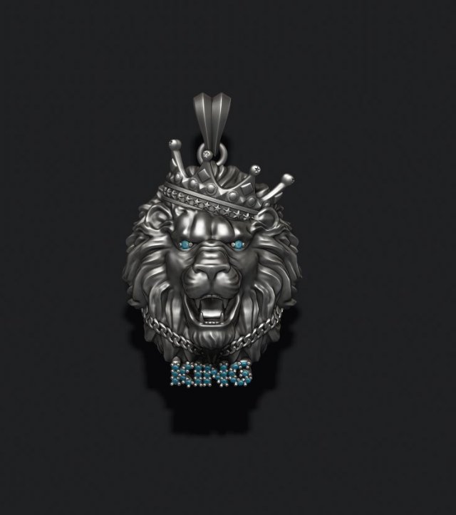 King lion with crown and chain gems pendant v2 3D प्रिंट मॉडल .c4d .max .obj .3ds .fbx .stl .blend 
