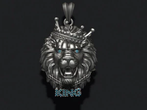 Roi lion avec pendentif couronne et cha&icirc;ne pierres pr&eacute;cieuses v2 Modèles 3D en vedette
