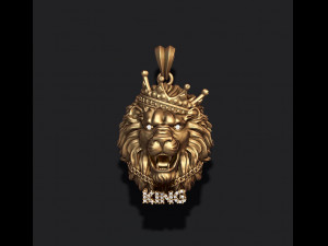King lion with crown and chain gems pendant v2 3D प्रिंट मॉडल