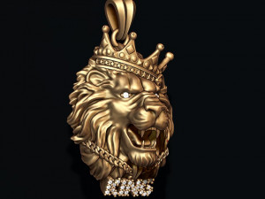 King lion with crown and chain gems pendant v2 3D प्रिंट मॉडल