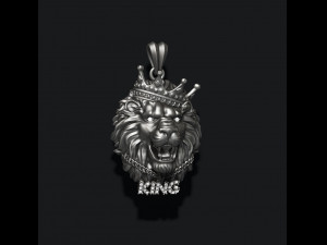 King lion with crown and chain gems pendant v2 3D प्रिंट मॉडल