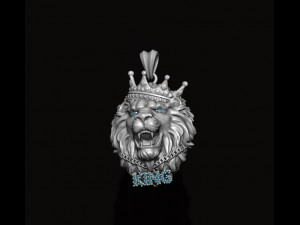 King lion with crown and chain gems pendant v2 3D प्रिंट मॉडल