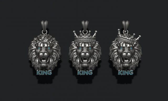 King lion with crown and chain gems pendants pack 3D Print Model .c4d .max .obj .3ds .fbx .stl .blend