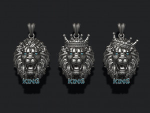 King lion with crown and chain gems pendants pack Modelo de impresión 3D
