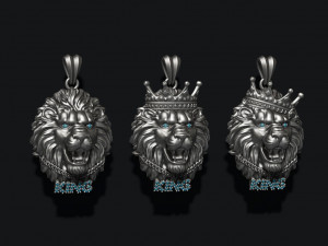 King lion with crown and chain gems pendants pack 3D 프린트 모델