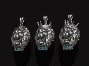 King lion with crown and chain gems pendants pack 3D 프린트 모델