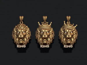 King lion with crown and chain gems pendants pack 3D Print Model