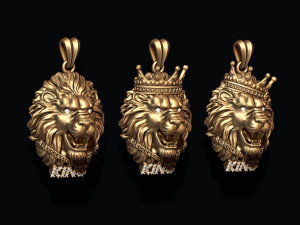 King lion with crown and chain gems pendants pack 3D 프린트 모델
