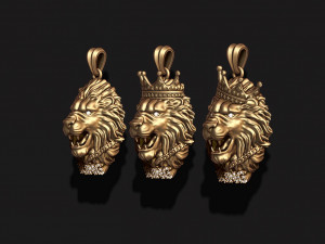 King lion with crown and chain gems pendants pack 3D 프린트 모델