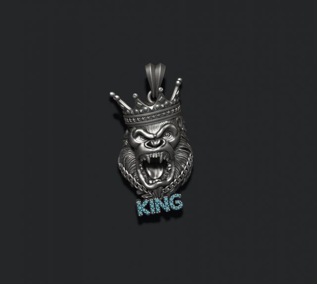 King Gorilla with crown and chain gems pendant 3Dプリントモデル .c4d .max .obj .3ds .fbx .stl .blend 