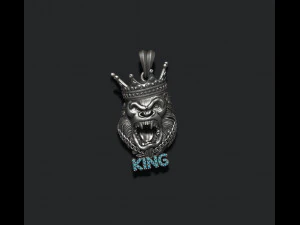 King Gorilla avec pendentif couronne et cha&icirc;ne de pierres pr&eacute;cieuses Modèles 3D en vedette