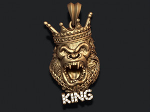 King Gorilla with crown and chain gems pendant 3Dプリントモデル
