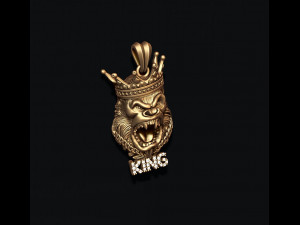 King Gorilla with crown and chain gems pendant 3Dプリントモデル