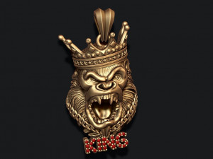 King Gorilla with crown and chain gems pendant 3Dプリントモデル