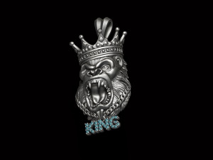 King Gorilla with crown and chain gems pendant 3Dプリントモデル