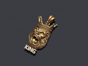 King Gorilla with crown and chain gems pendant 3Dプリントモデル