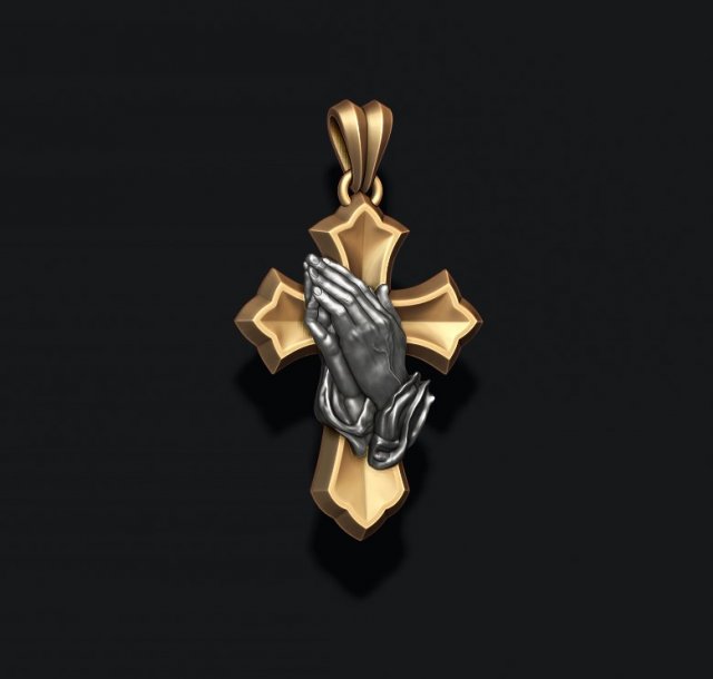 Praying hands cross pendant Modèles 3D en vedette .c4d .max .obj .3ds .fbx .stl .blend 