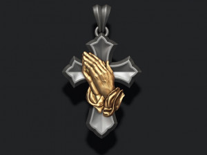 Praying hands cross pendant Modèles 3D en vedette