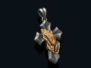 Praying hands cross pendant Modèles 3D en vedette