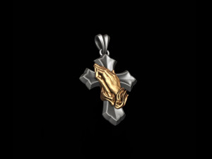Praying hands cross pendant Modèles 3D en vedette
