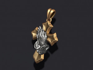 Praying hands cross pendant Modèles 3D en vedette
