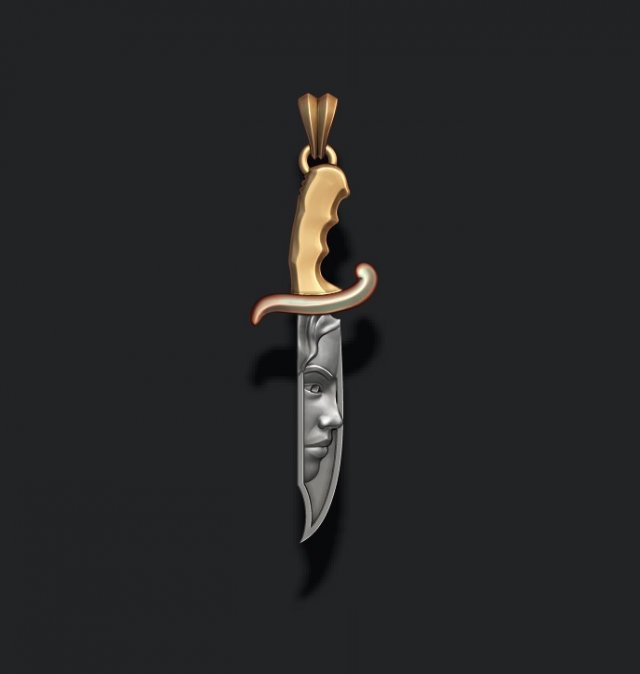 Knife with girl head face pendant 3D प्रिंट मॉडल .c4d .max .obj .3ds .fbx .stl .blend 