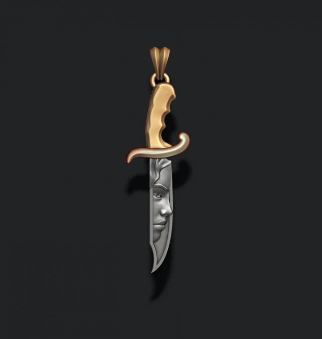 Knife with girl head face pendant 3D Print Model .c4d .max .obj .3ds .fbx .stl .blend 