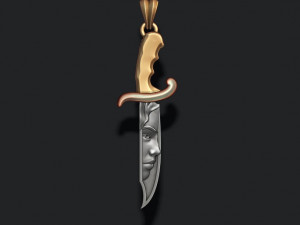 Knife with girl head face pendant 3D Print Model