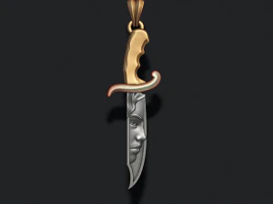 女の子の頭の顔のペンダントが付いたナイフ 3Dプリントモデル