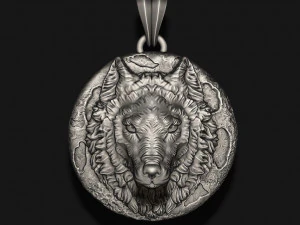 Wolf moon pendant v1 3D print model 3D Print Model